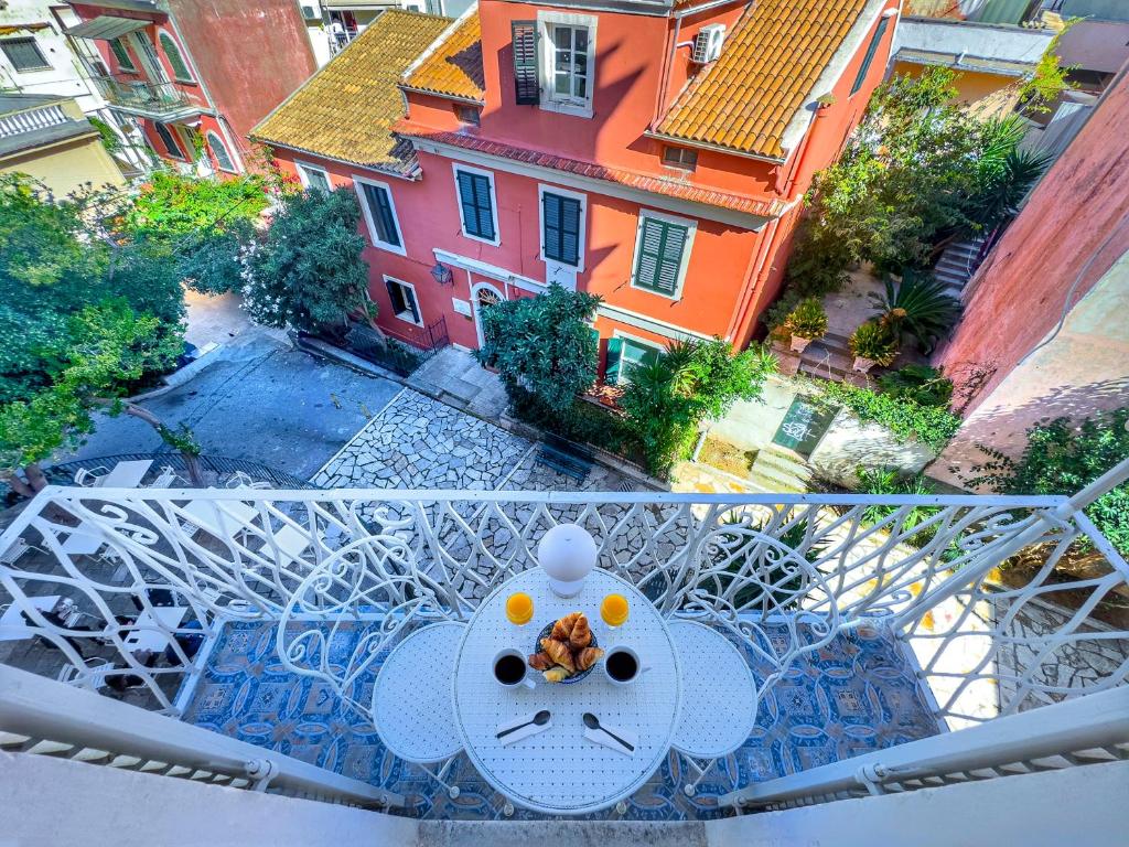 an overhead view of a building from a balcony at Vailato Swan White Suite in Corfu