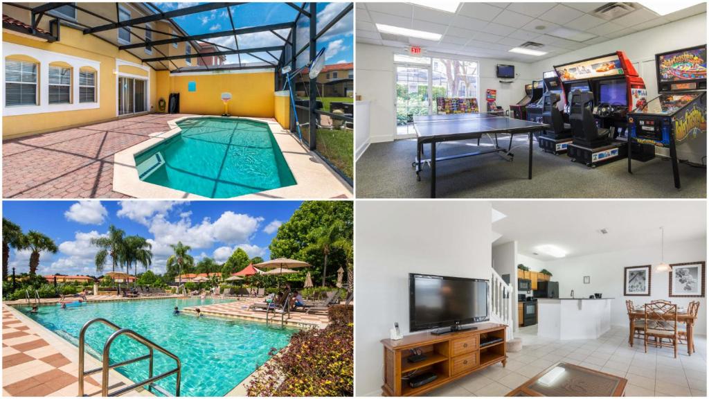 un collage di foto con piscina e casa di Encantada Rose - a 4 bed townhouse near Disney a Kissimmee
