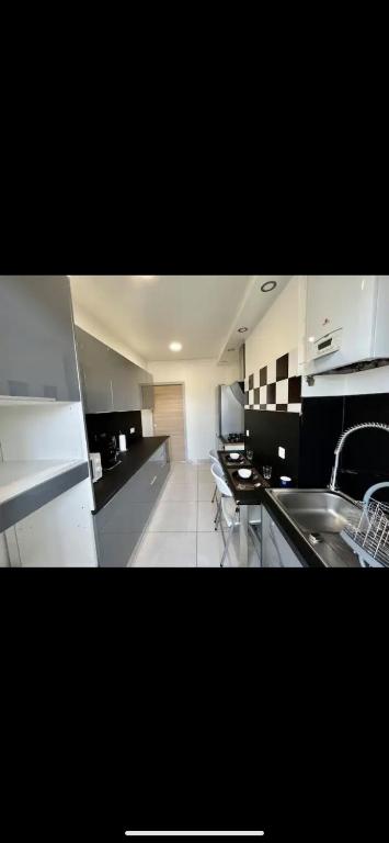 une cuisine avec un évier et un plan de travail dans l'établissement Appartement face velodrome, à Marseille