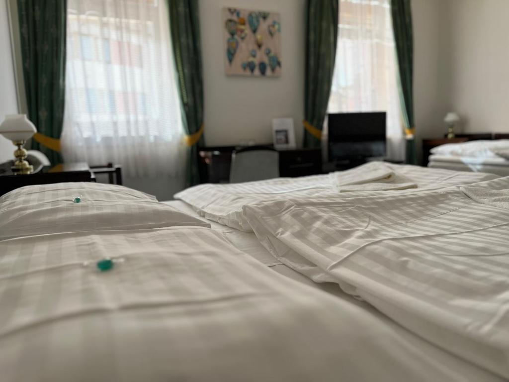 Uma cama ou camas num quarto em Hotel Omega Brno