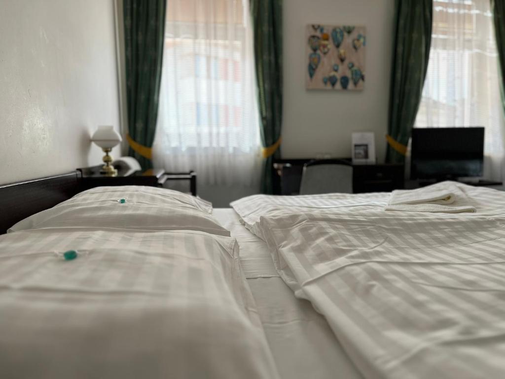 Uma cama ou camas num quarto em Hotel Omega Brno