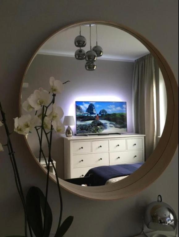 Televízia a/alebo spoločenská miestnosť v ubytovaní Apartament Przy Obserwatorium&Singielnia