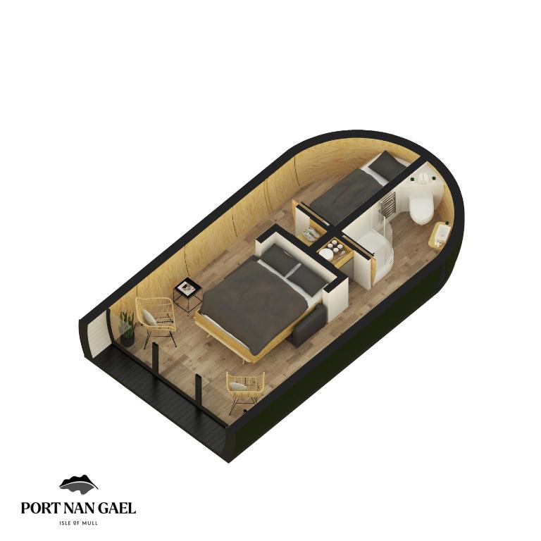 Půdorys ubytování Port Nan Gael Pods