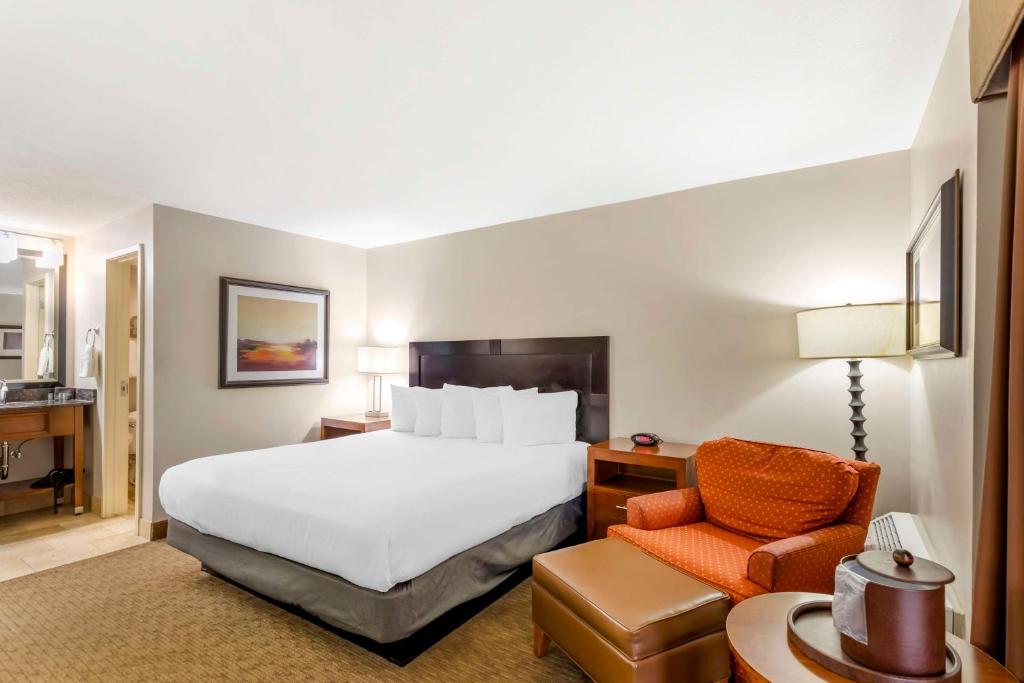 a hotel room with a bed and a chair at Best Western Cotton Tree Inn in Rawlins