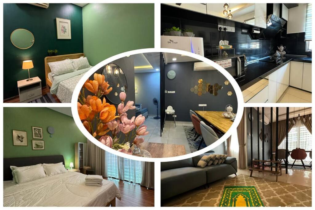 a collage of photos of a living room and a bedroom at Stylaa Homestay Bertam in Kepala Batas
