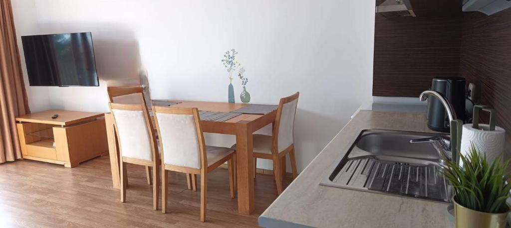 Kuchyň nebo kuchyňský kout v ubytování Apartment Hotel & SPA Aheloy