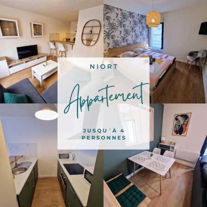 un collage de photos d'un salon et d'un appartement dans l'établissement Le Burgonce, à Niort