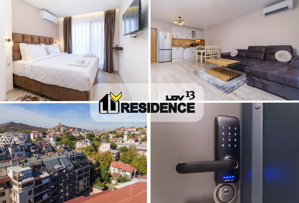 eine Collage mit drei Bildern eines Hotelzimmers in der Unterkunft LDV 13 1-Bedroom Apartments Free private parking in Plowdiw