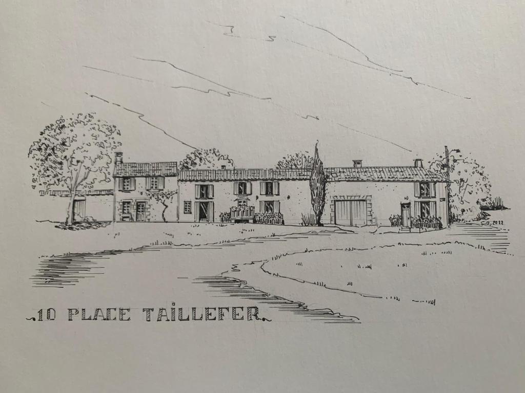 a pencil drawing of a house with a driveway at La maison d’Eloi in Montignac-Charente