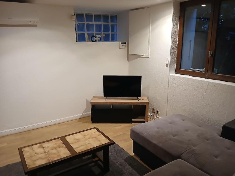 un salon avec un canapé et une table dans l'établissement Loft spacieux et cosy, à Toulouse