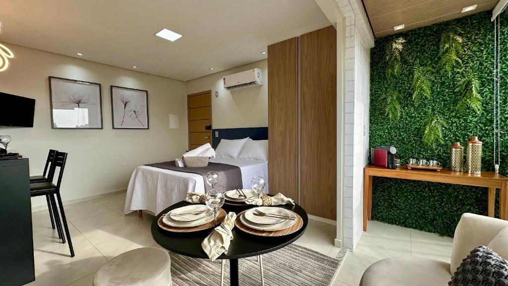 Postel nebo postele na pokoji v ubytování (1305) Studio moderno e aconchegante no Calhau