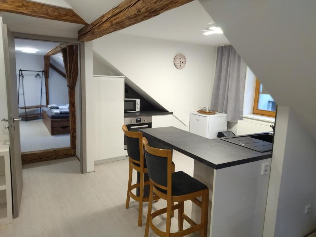 Kuchyň nebo kuchyňský kout v ubytování Apartmány s výhledem na zámek
