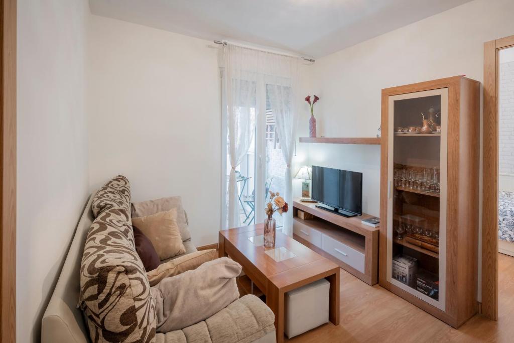a living room with a couch and a tv at Rodrigo in Palencia
