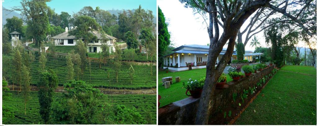 two pictures of a house and a yard with a tree at Parisons Plantation Experiences by Abad in Mananthavady