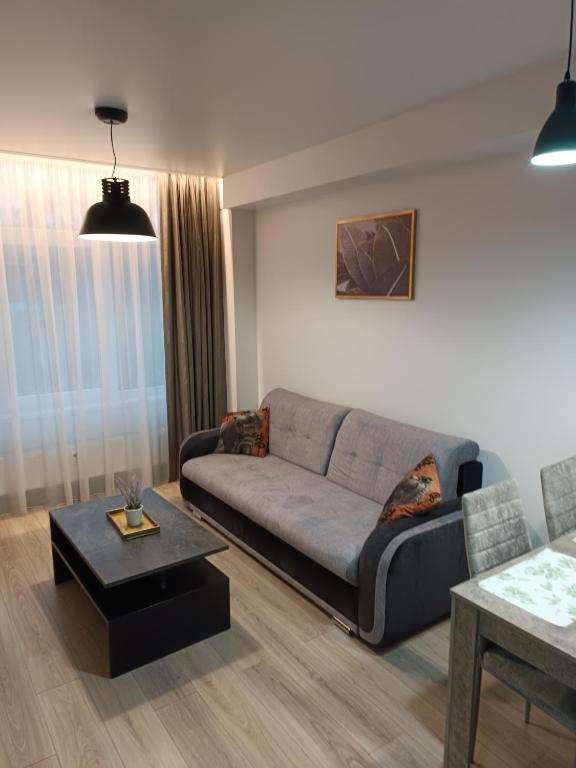 a living room with a couch and a table at Bruklinas in Šiauliai