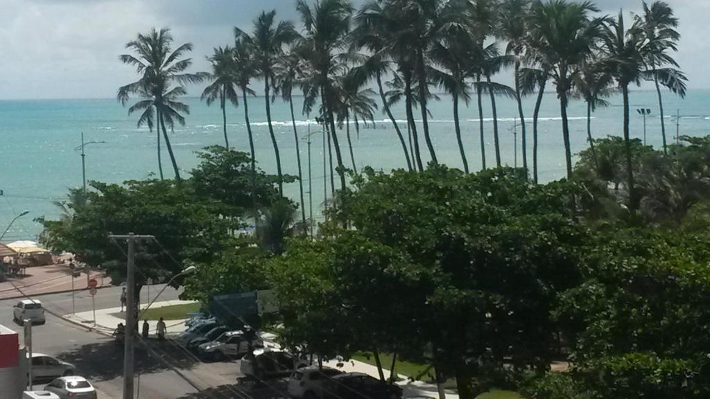 a view of a beach with palm trees and the ocean at Apartamento Ibiza Vista Mar in Maceió