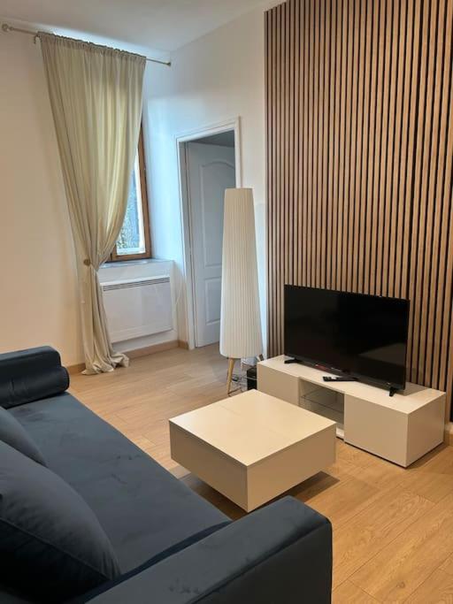 un salon avec un canapé et une télévision à écran plat dans l'établissement Appartement T2 - Chalon-sur-Saône, à Chalon-sur-Saône