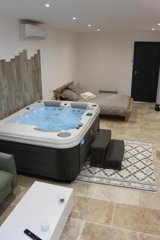 - un grand bain à remous dans le salon dans l'établissement Les secrets de l'isle, à LʼIsle-sur-la-Sorgue