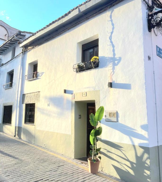 a white building with a plant in front of it at Casa Flor, Encanto en La Rioja in Lardero
