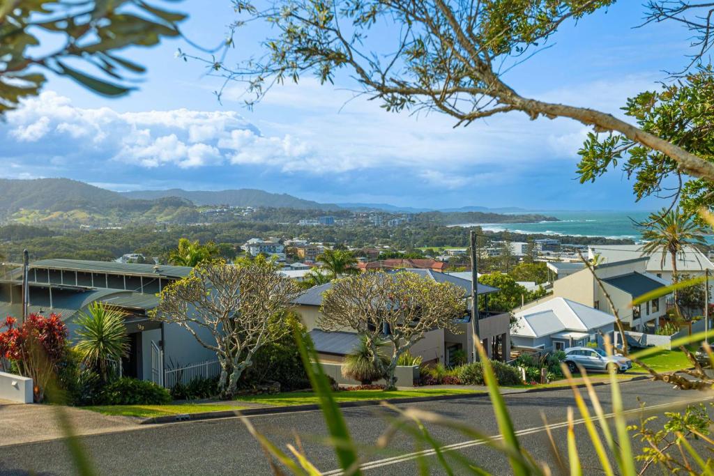 a view of a town from a tree at The Jetty Retreat in Coffs Harbour