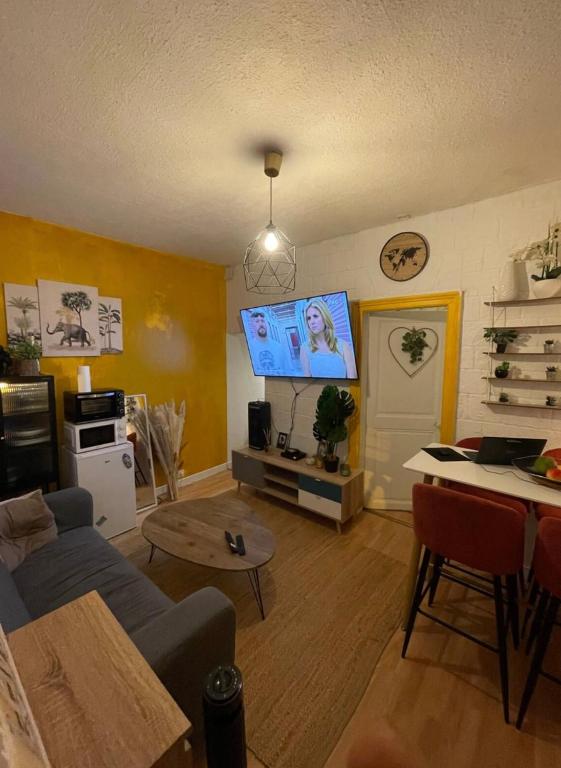 un salon avec un canapé et une table dans l'établissement Magnifique T2, à Creil