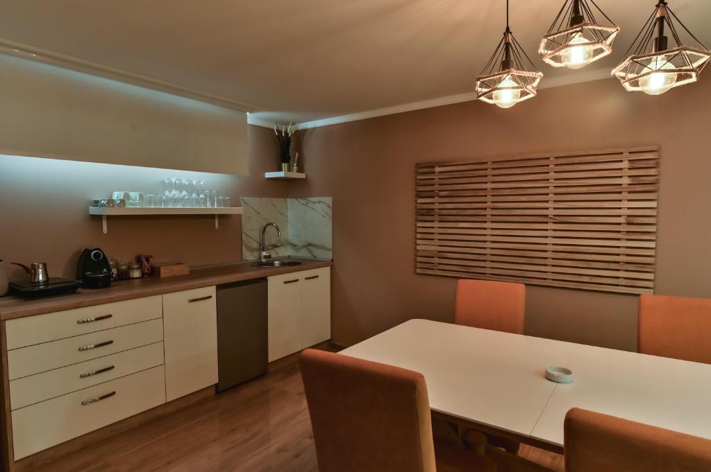 Kuchyň nebo kuchyňský kout v ubytování Level 1 Spa Apartman