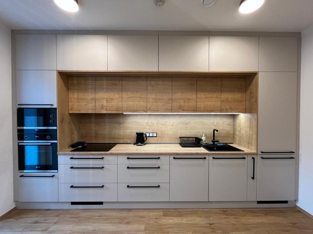 Kuchyň nebo kuchyňský kout v ubytování Fresh Apartments