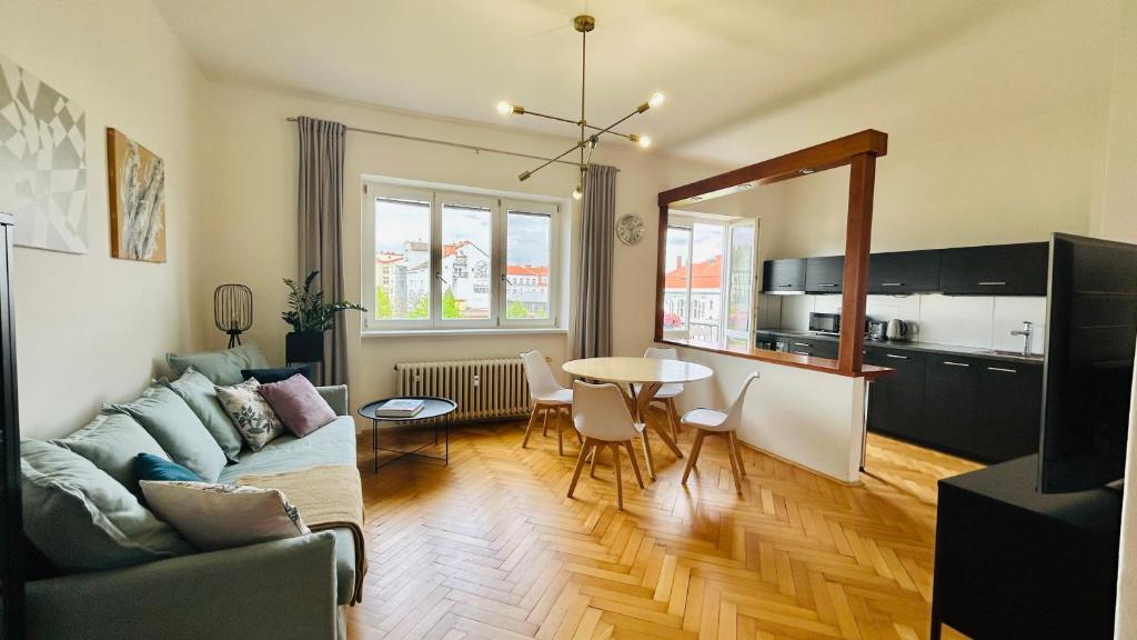 Kuchyň nebo kuchyňský kout v ubytování Park View Apartment Anděl