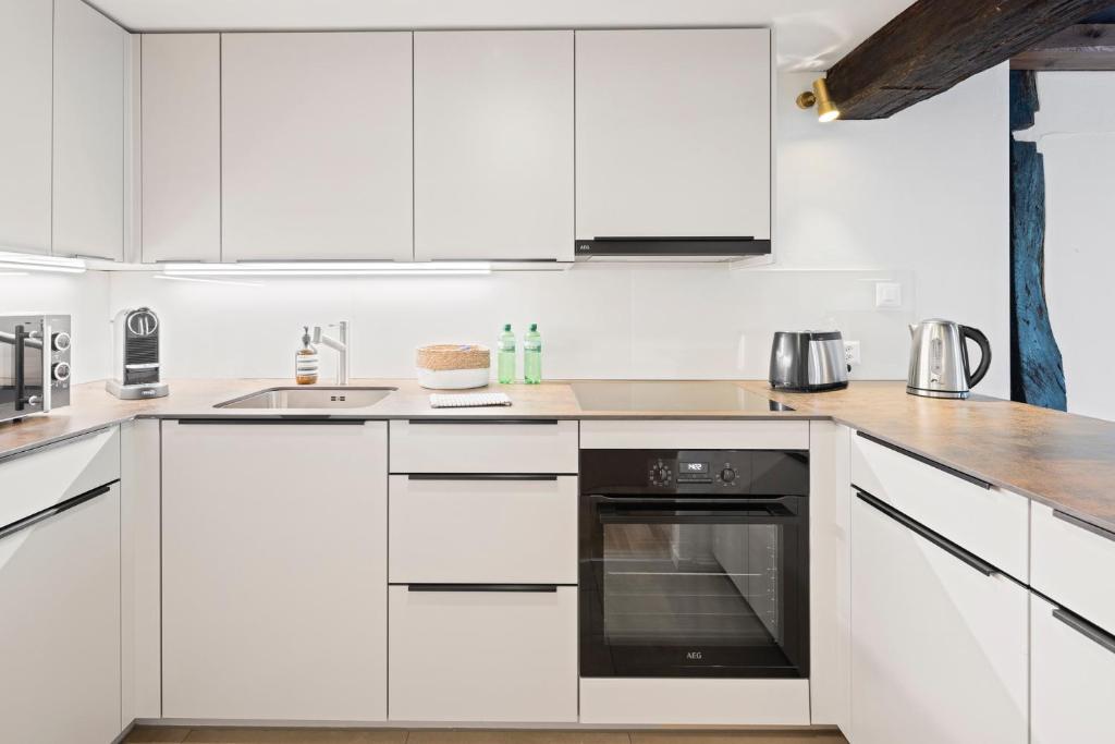 Kuchyň nebo kuchyňský kout v ubytování ARISER - Zug Old Town Suites