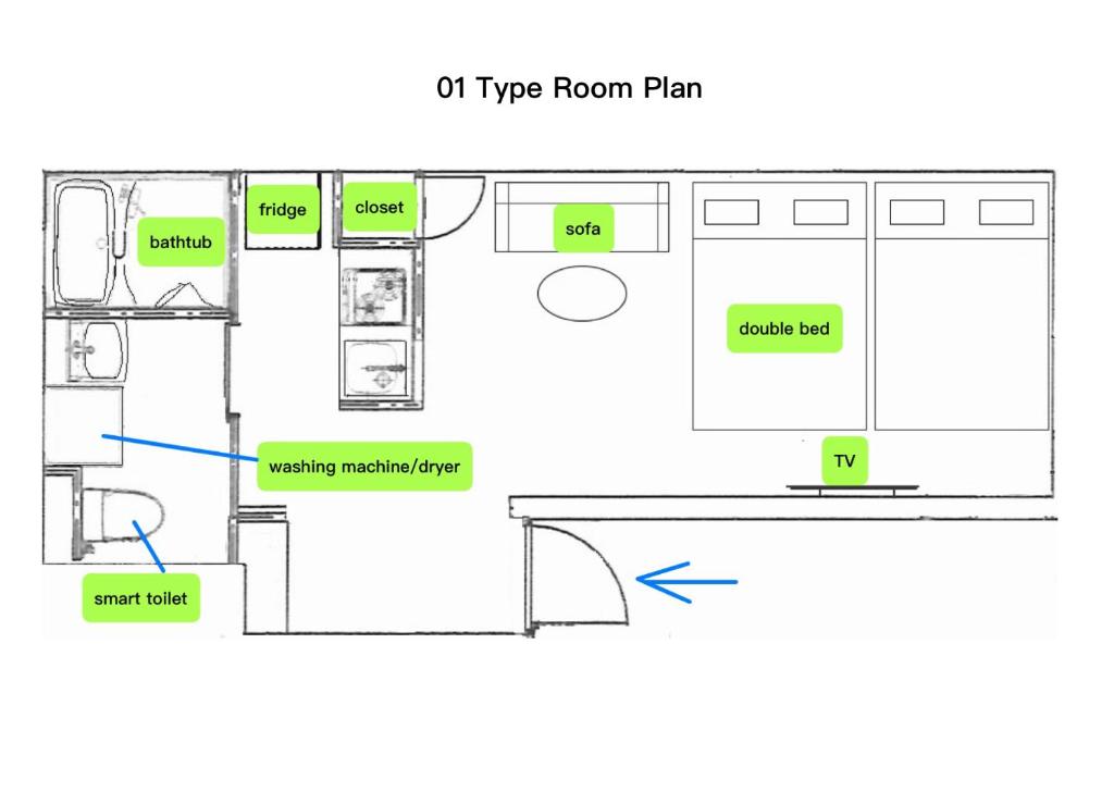 a schematic diagram of a type of type room plan at New-built APT at Asakusa-Skytree area with Tranquil block in Tokyo