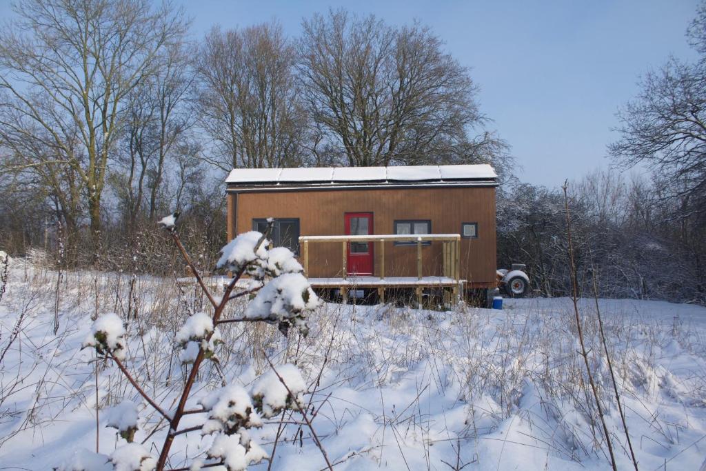 Tiny House Les Jours Heureux Sejour nature pres de Dinant et des Lacs de l Eau d Heure að vetri til