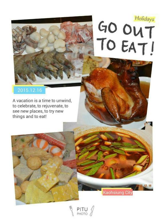 a collage of photos of different foods with a sign saying go out to eat at Haliluya Homestay in Magong