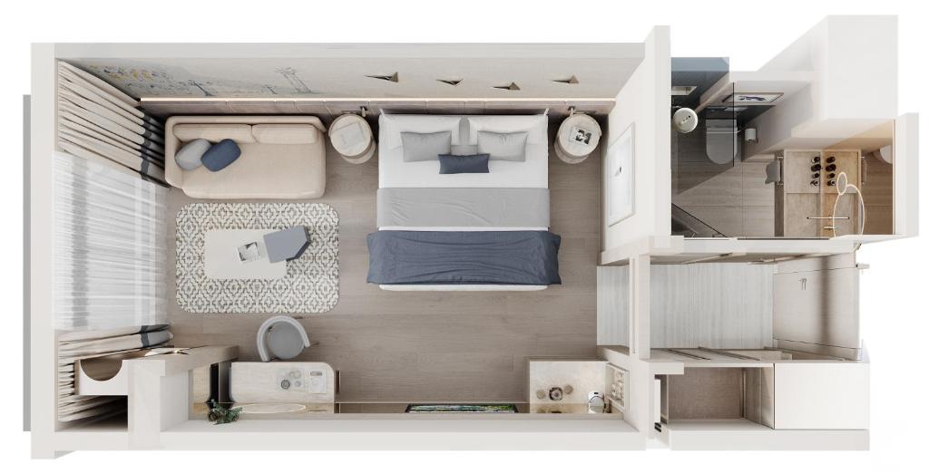 a rendering of a small apartment bedroom at Ducale Lara - Ultra All Inclusive in Lara