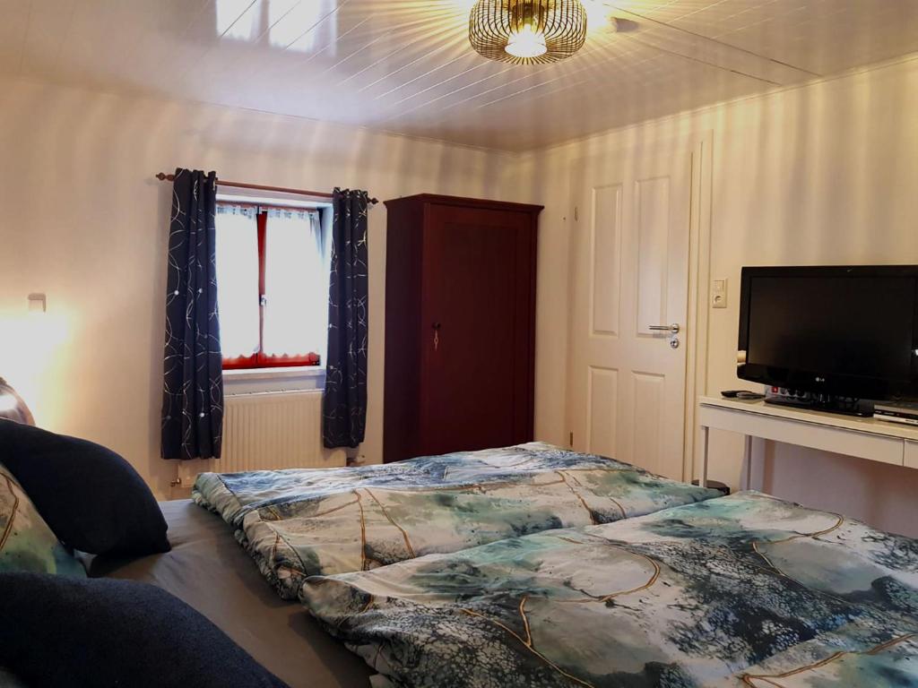TV a/nebo společenská místnost v ubytování Ferienhaus TraunseeStrand