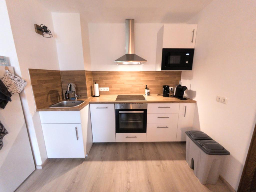 Kuchyň nebo kuchyňský kout v ubytování Jagerheim Apartments Flattach