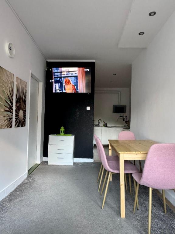 Televízia a/alebo spoločenská miestnosť v ubytovaní Apartament Centrum
