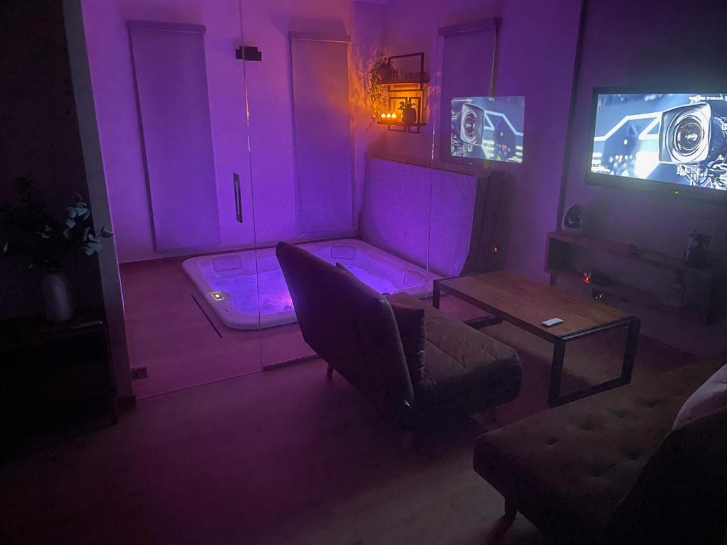 TV a/nebo společenská místnost v ubytování logement avec jacuzzi