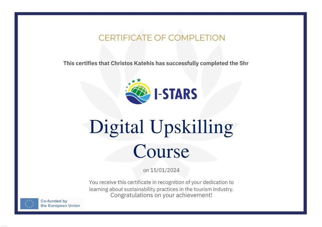 Certifikát, hodnocení, plakát nebo jiný dokument vystavený v ubytování Nisaki Mathraki B&B