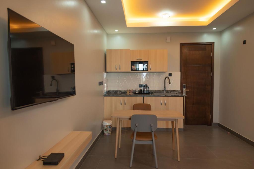 Kuchyň nebo kuchyňský kout v ubytování Sumix Hotel