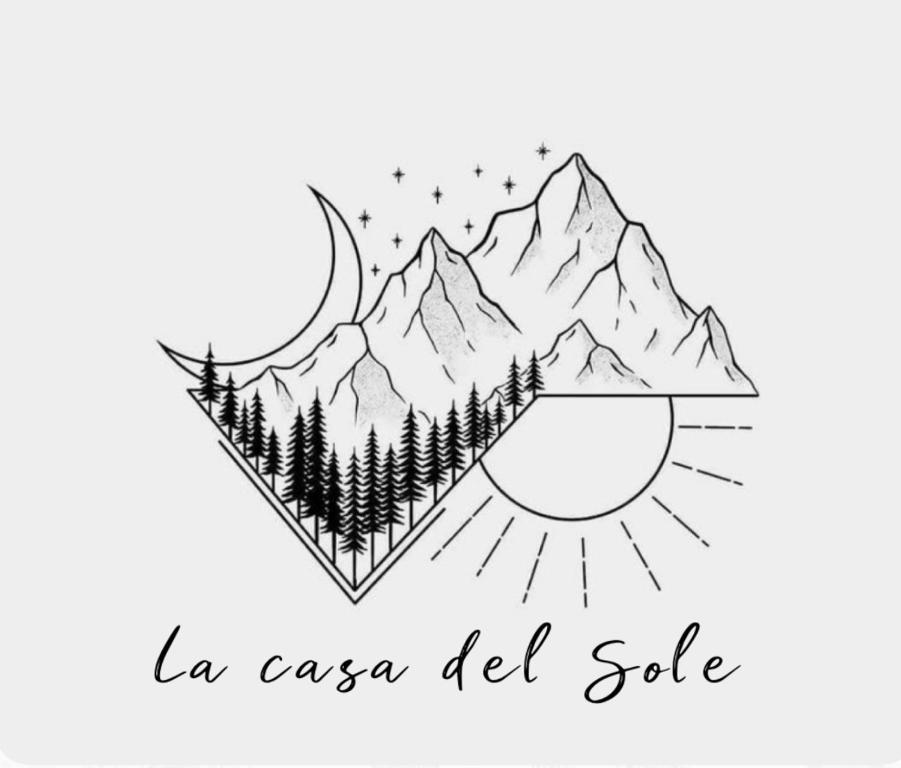 a sketch of a mountain lake and trees at La casa del Sole in Castel di Sangro