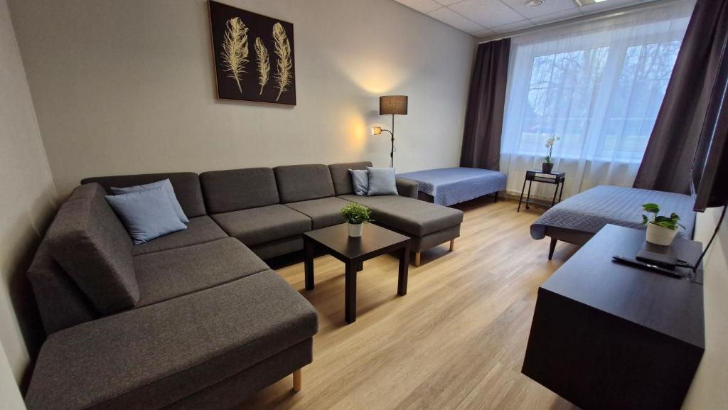 赖皮纳Räpina Guest Apartment的带沙发和桌子的客厅