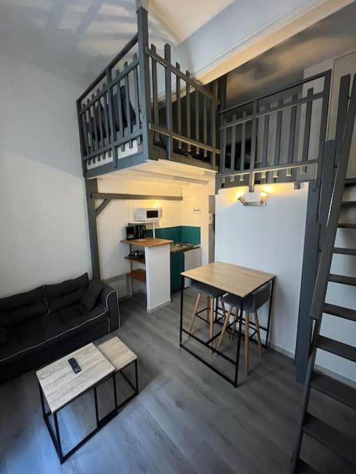 un salon avec un canapé et une table dans l'établissement Le Studio de l'Opéra, à Montpellier