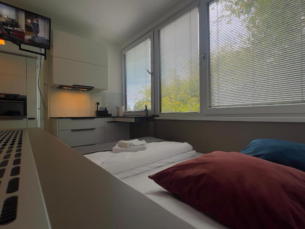 Postel nebo postele na pokoji v ubytování Apartments 4u: KAMPUS Upstairs Hradec Králové