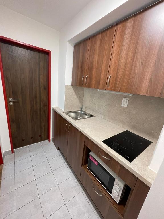 Kuchyň nebo kuchyňský kout v ubytování University Hotel