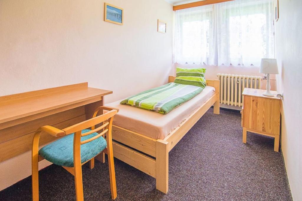 Postel nebo postele na pokoji v ubytování Dvorská Bouda