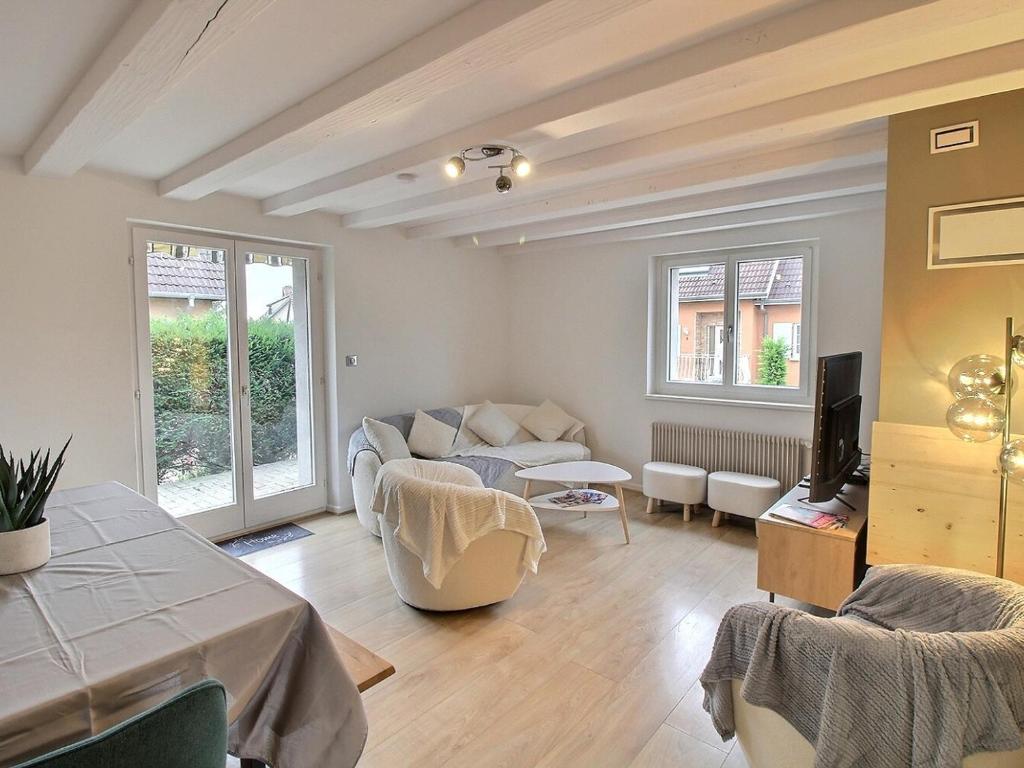 un salon avec un canapé et une télévision dans l'établissement Maison spacieuse à Colmar, 5 chambres, terrasse, WiFi, parking gratuit - FR-1-722-12, à Colmar