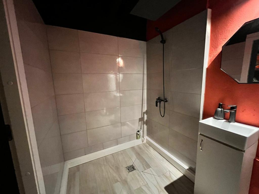 カウナスにあるFETISH Roomのシャワーと洗面台付きのバスルーム