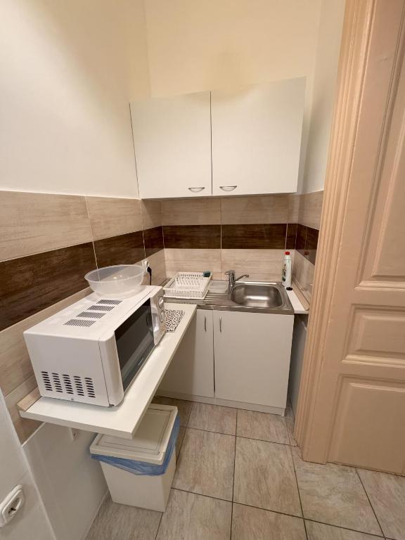 Kuchyň nebo kuchyňský kout v ubytování Omega Guesthouse Budapest