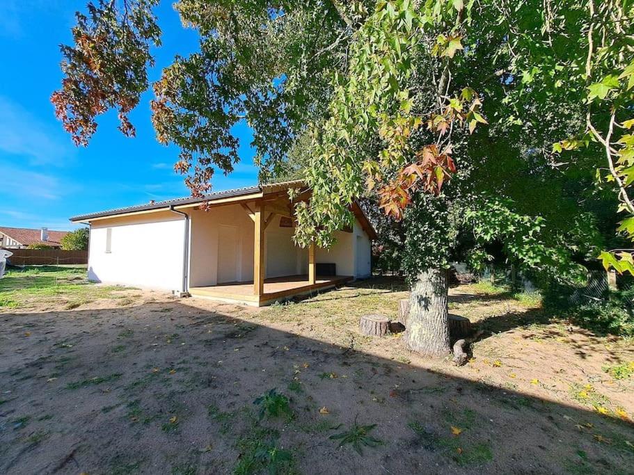 a white building with a tree in front of it at La Litoise in Lit-et-Mixe