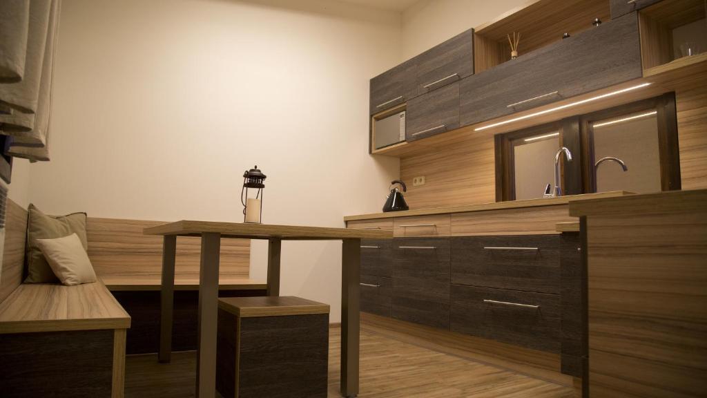 Kuchyň nebo kuchyňský kout v ubytování Apartments U Zelmanu